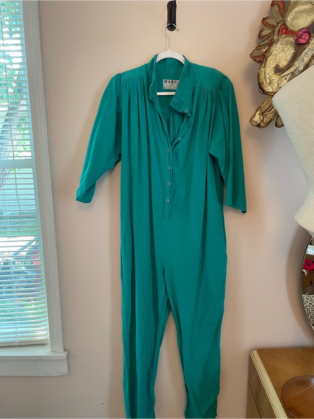 Green Cotton Gauze Jumpsuit Romper with Button Front
